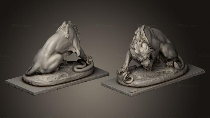 Figurines lions tigers sphinxes (Lion au serpent, STKL_0218) 3D models for cnc